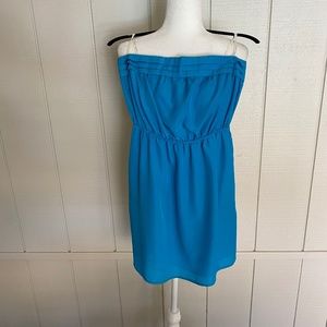 Blue Strapless Dress with Pockets